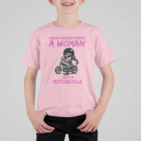 Funny Biker Woman T Shirt For Kid Never Underestimate A Women On A Motorcycle - Wonder Print Shop