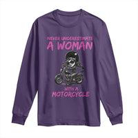 Funny Biker Woman Long Sleeve Shirt Never Underestimate A Women On A Motorcycle - Wonder Print Shop