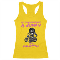 Funny Biker Woman Racerback Tank Top Never Underestimate A Women On A Motorcycle - Wonder Print Shop