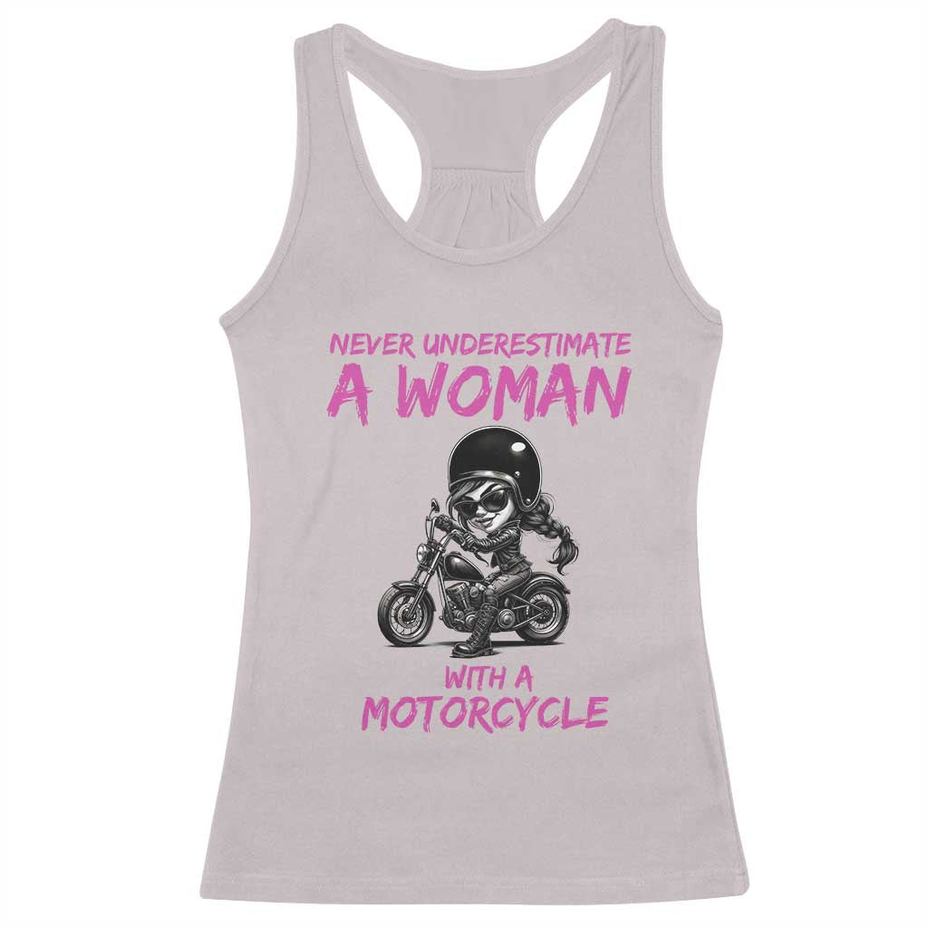 Funny Biker Woman Racerback Tank Top Never Underestimate A Women On A Motorcycle - Wonder Print Shop