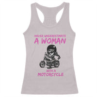 Funny Biker Woman Racerback Tank Top Never Underestimate A Women On A Motorcycle - Wonder Print Shop
