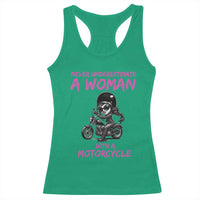 Funny Biker Woman Racerback Tank Top Never Underestimate A Women On A Motorcycle - Wonder Print Shop