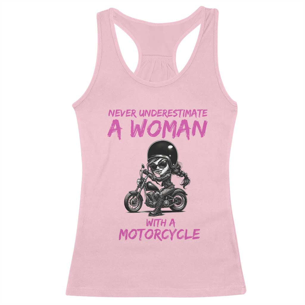 Funny Biker Woman Racerback Tank Top Never Underestimate A Women On A Motorcycle - Wonder Print Shop