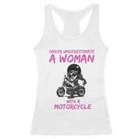 Funny Biker Woman Racerback Tank Top Never Underestimate A Women On A Motorcycle - Wonder Print Shop