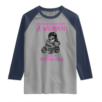 Funny Biker Woman Raglan Shirt Never Underestimate A Women On A Motorcycle - Wonder Print Shop