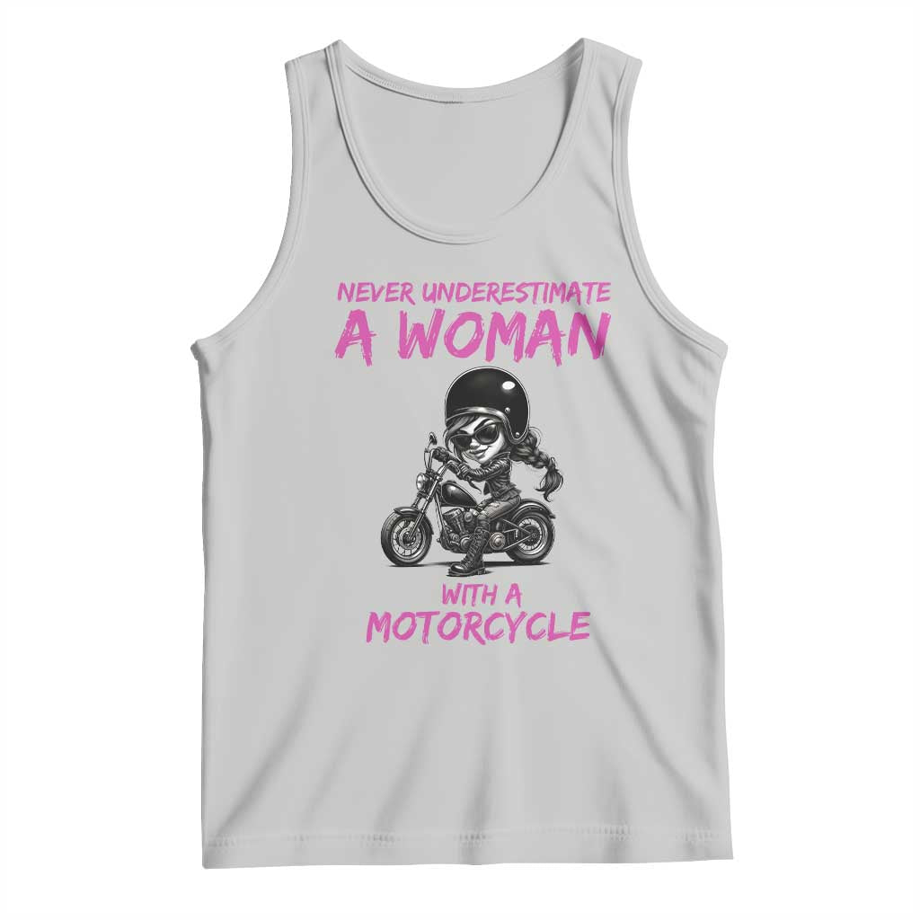 Funny Biker Woman Tank Top Never Underestimate A Women On A Motorcycle - Wonder Print Shop