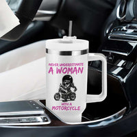 Funny Biker Woman Tumbler With Handle Never Underestimate A Women On A Motorcycle