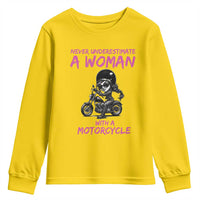 Funny Biker Woman Youth Sweatshirt Never Underestimate A Women On A Motorcycle - Wonder Print Shop