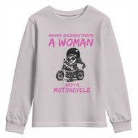 Funny Biker Woman Youth Sweatshirt Never Underestimate A Women On A Motorcycle - Wonder Print Shop