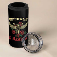 Motorcycle Women Biker 4 in 1 Can Cooler Tumbler Motorcycles And Mascara Roses
