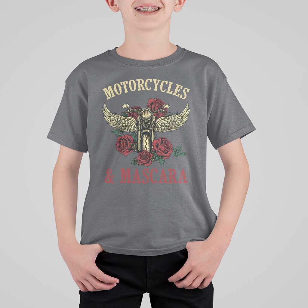 Motorcycle Women Biker T Shirt For Kid Motorcycles And Mascara Roses - Wonder Print Shop