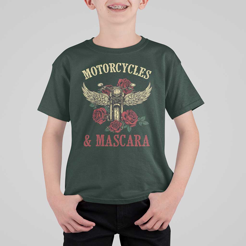 Motorcycle Women Biker T Shirt For Kid Motorcycles And Mascara Roses - Wonder Print Shop