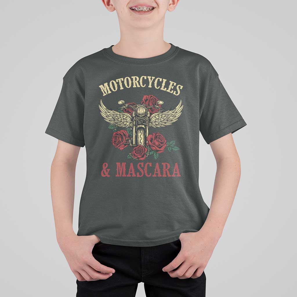Motorcycle Women Biker T Shirt For Kid Motorcycles And Mascara Roses - Wonder Print Shop