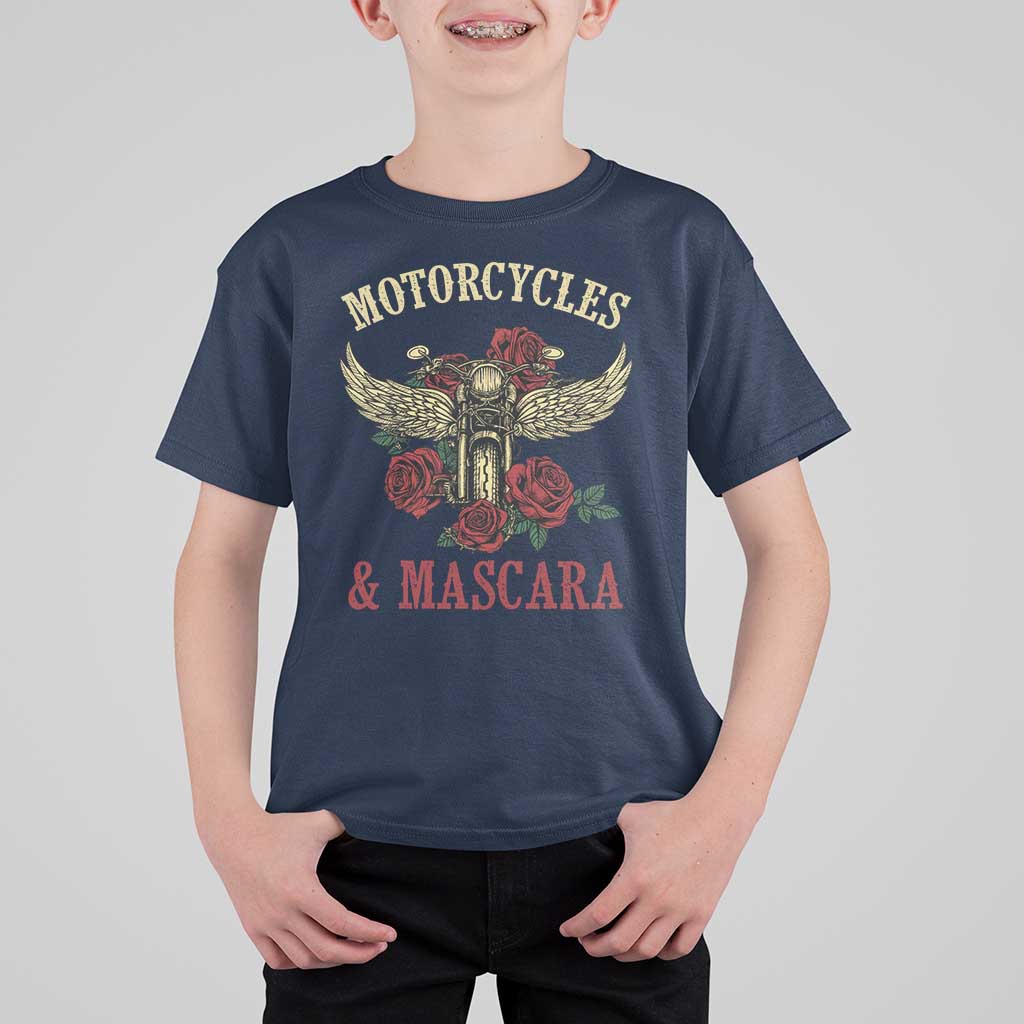 Motorcycle Women Biker T Shirt For Kid Motorcycles And Mascara Roses - Wonder Print Shop