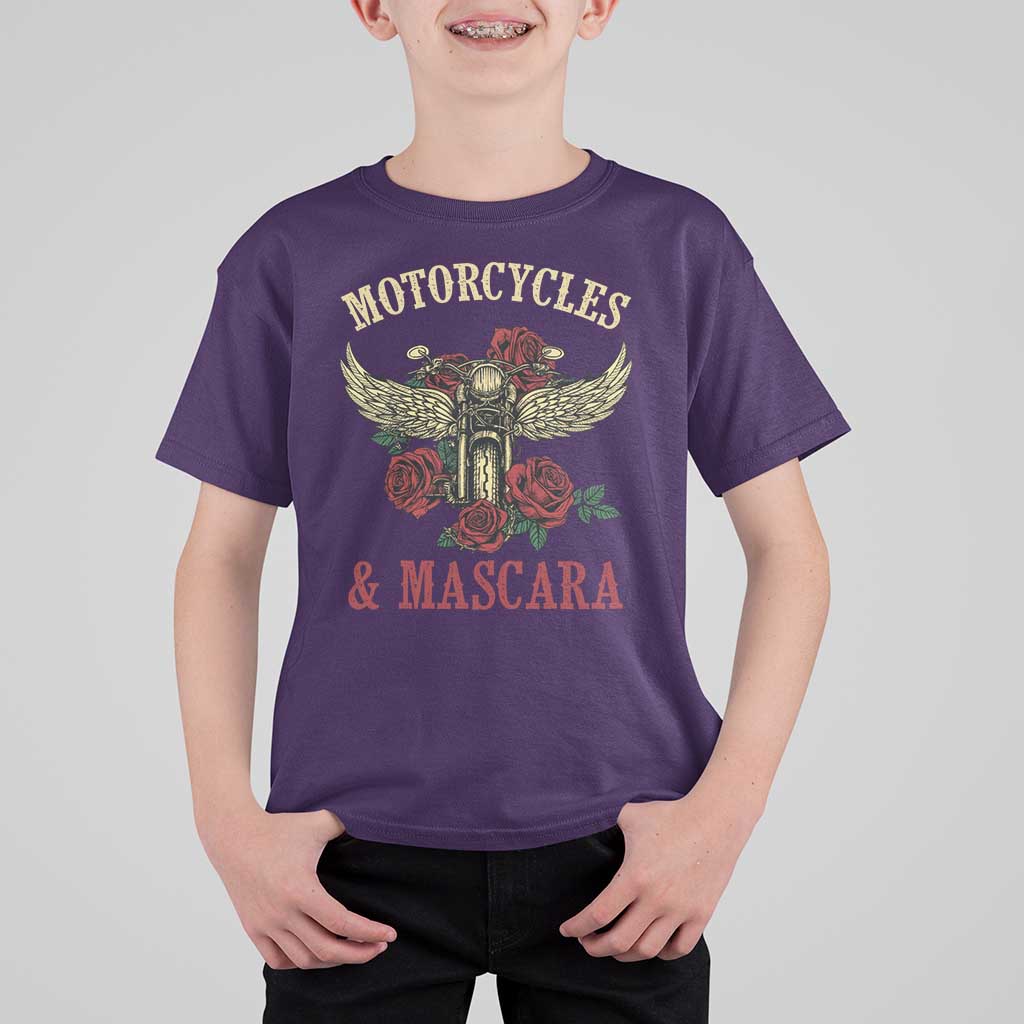Motorcycle Women Biker T Shirt For Kid Motorcycles And Mascara Roses - Wonder Print Shop