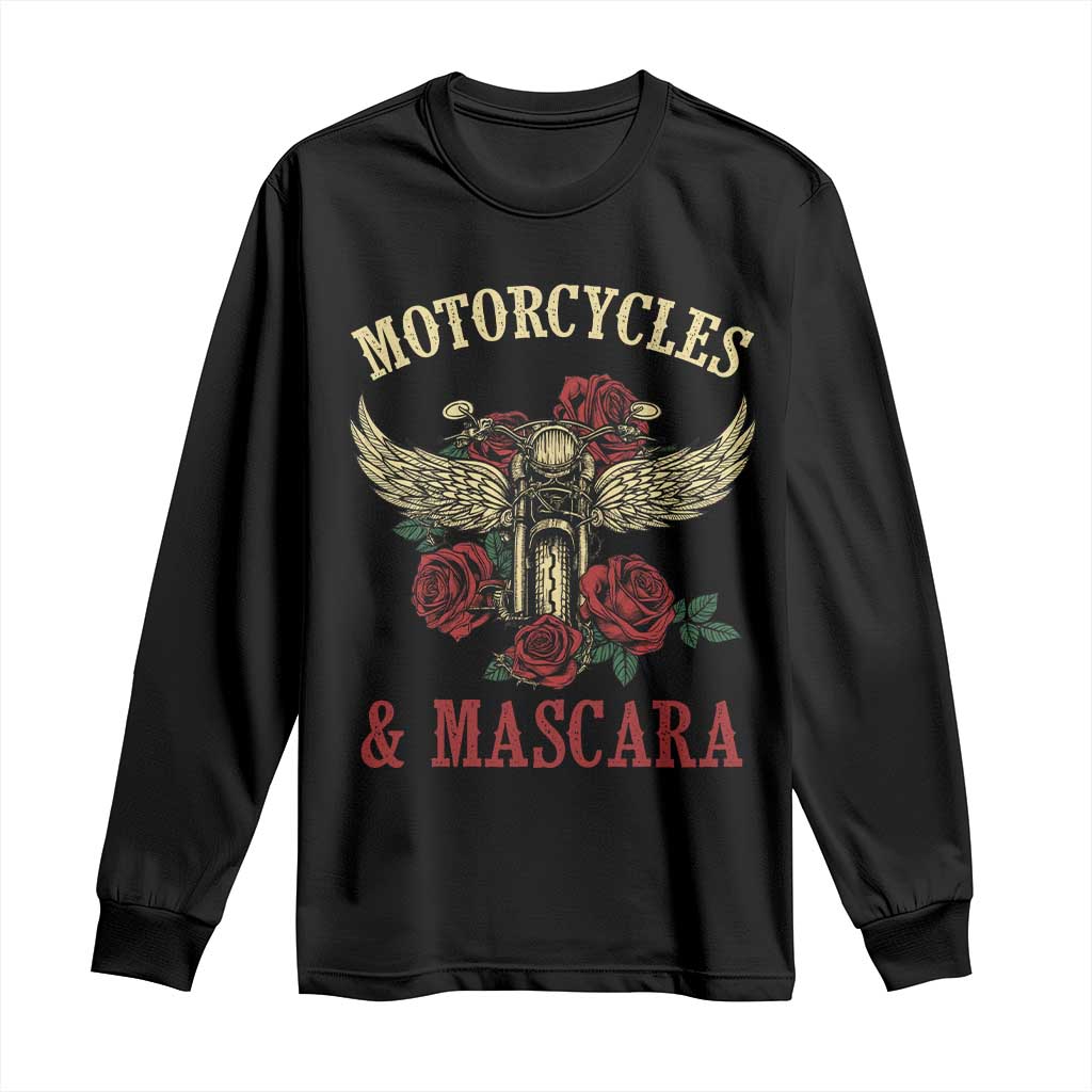 Motorcycle Women Biker Long Sleeve Shirt Motorcycles And Mascara Roses - Wonder Print Shop
