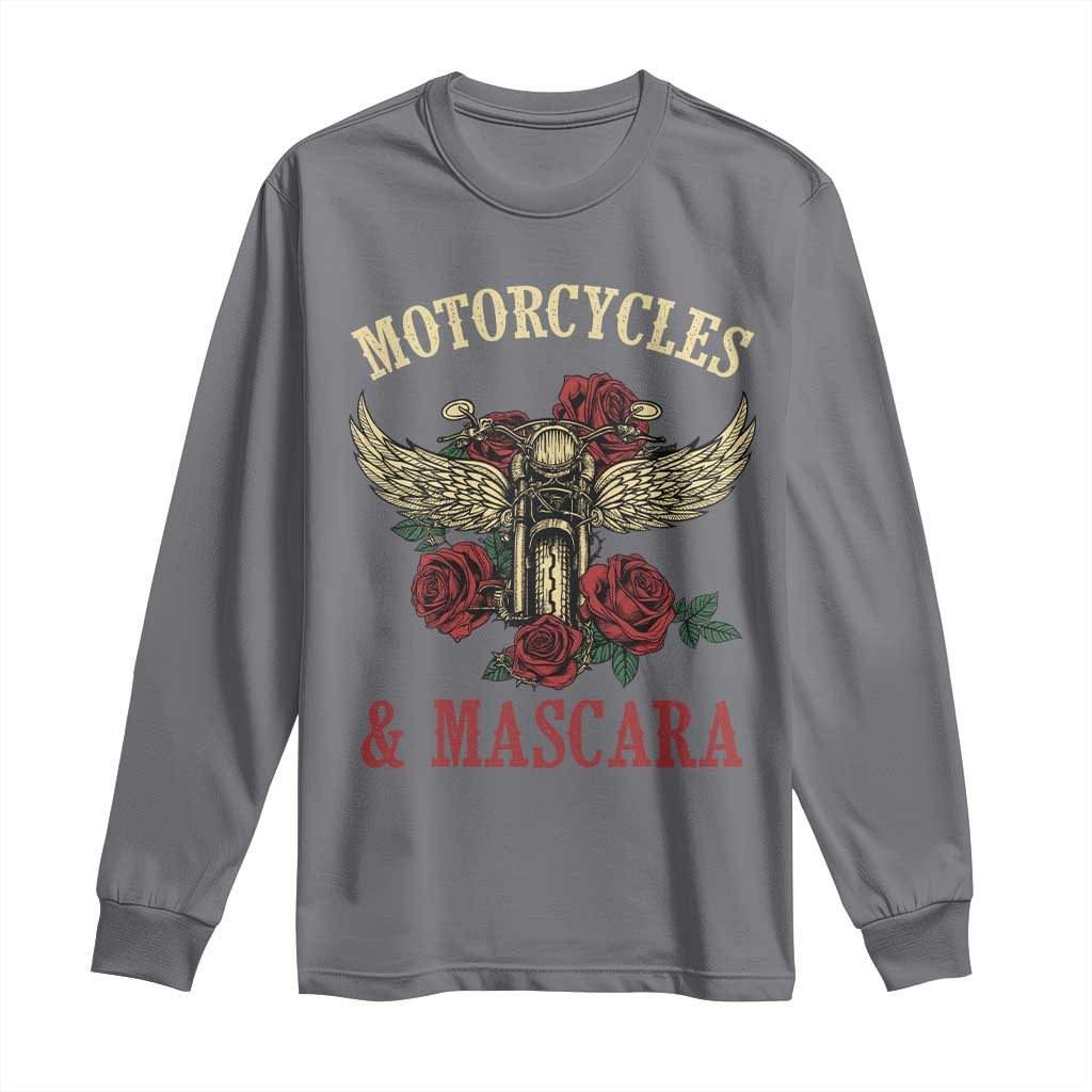 Motorcycle Women Biker Long Sleeve Shirt Motorcycles And Mascara Roses - Wonder Print Shop