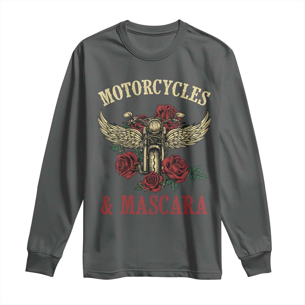Motorcycle Women Biker Long Sleeve Shirt Motorcycles And Mascara Roses - Wonder Print Shop