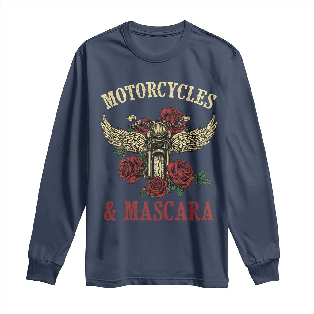 Motorcycle Women Biker Long Sleeve Shirt Motorcycles And Mascara Roses - Wonder Print Shop
