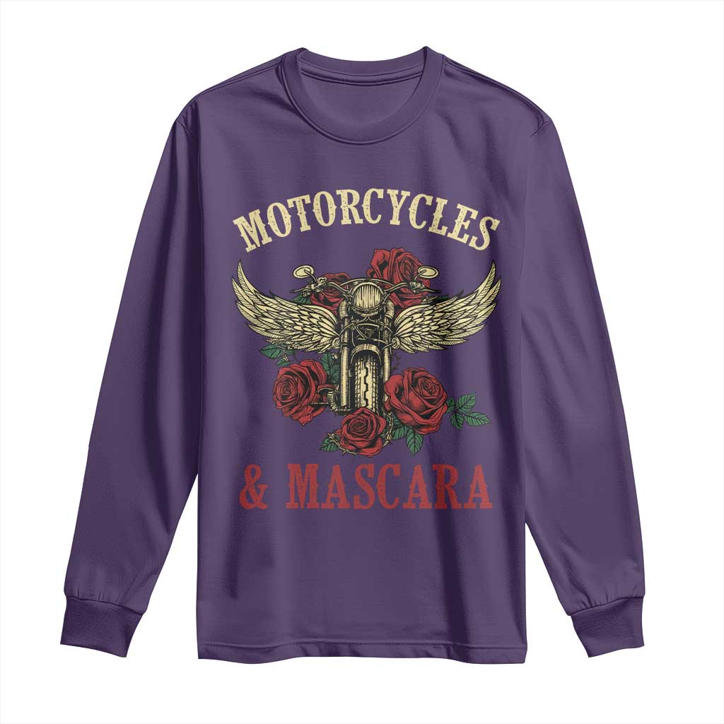 Motorcycle Women Biker Long Sleeve Shirt Motorcycles And Mascara Roses - Wonder Print Shop