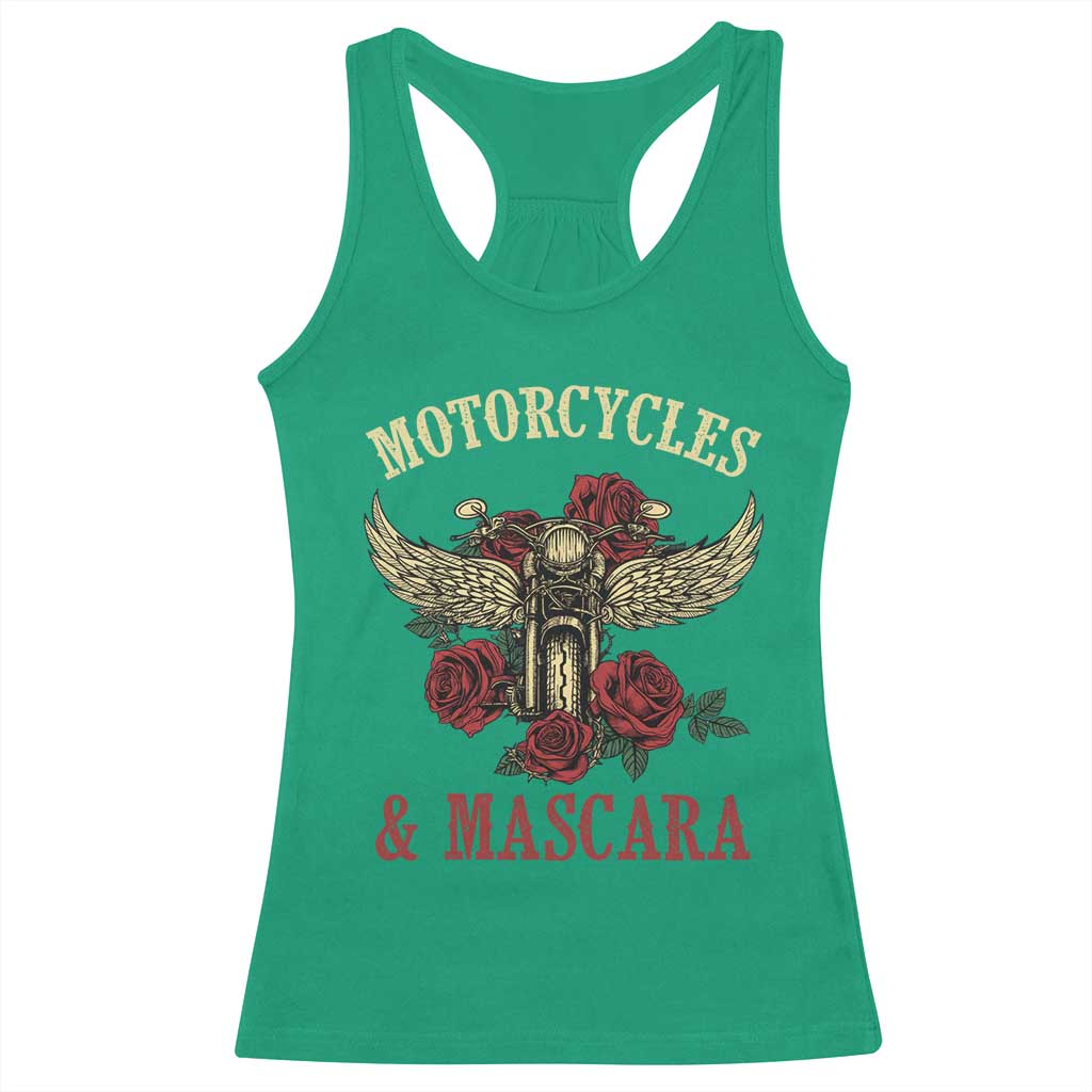 Motorcycle Women Biker Racerback Tank Top Motorcycles And Mascara Roses - Wonder Print Shop