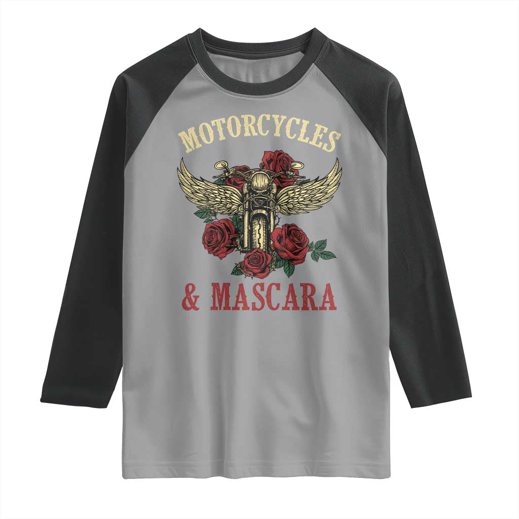 Motorcycle Women Biker Raglan Shirt Motorcycles And Mascara Roses - Wonder Print Shop