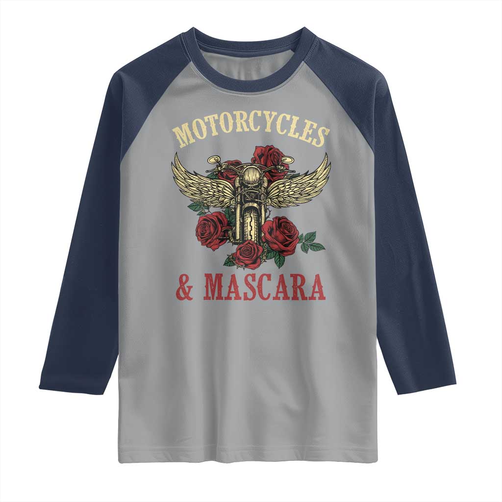 Motorcycle Women Biker Raglan Shirt Motorcycles And Mascara Roses - Wonder Print Shop