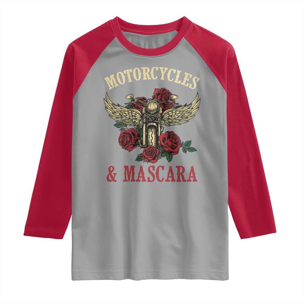 Motorcycle Women Biker Raglan Shirt Motorcycles And Mascara Roses - Wonder Print Shop