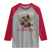 Motorcycle Women Biker Raglan Shirt Motorcycles And Mascara Roses - Wonder Print Shop