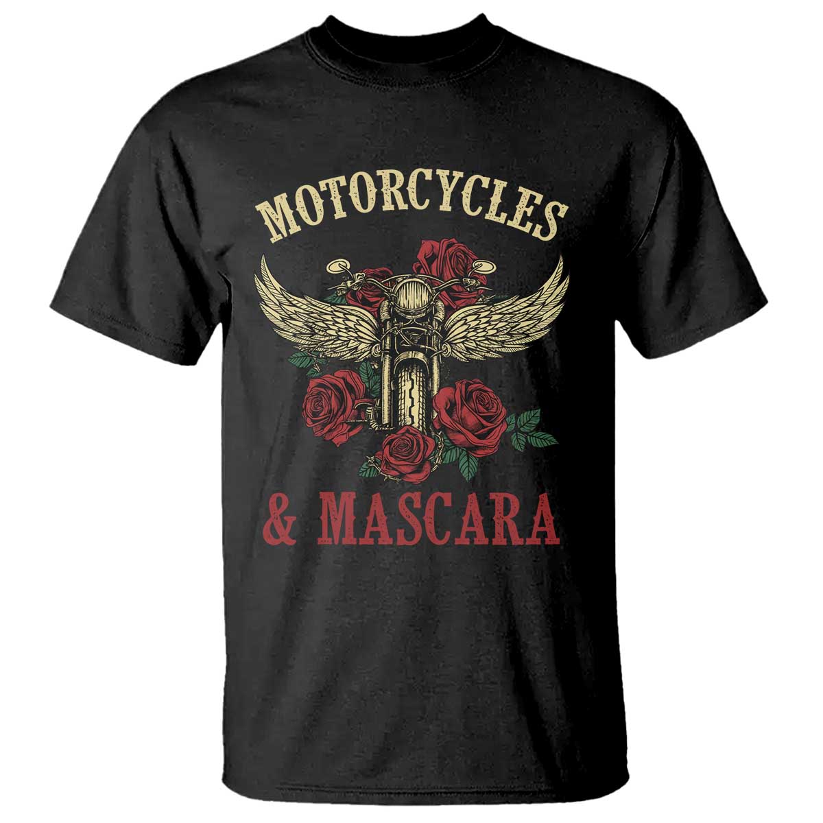 Motorcycle Women Biker T Shirt Motorcycles And Mascara Roses - Wonder Print Shop