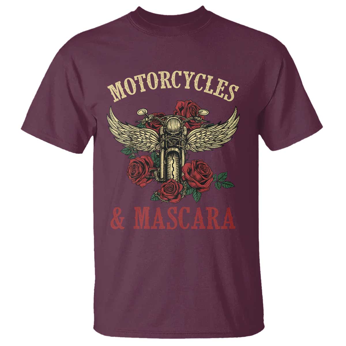 Motorcycle Women Biker T Shirt Motorcycles And Mascara Roses - Wonder Print Shop