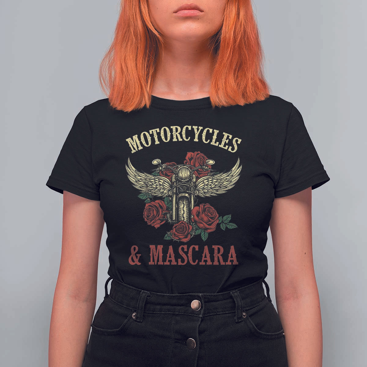 Motorcycle Women Biker T Shirt For Women Motorcycles And Mascara Roses - Wonder Print Shop