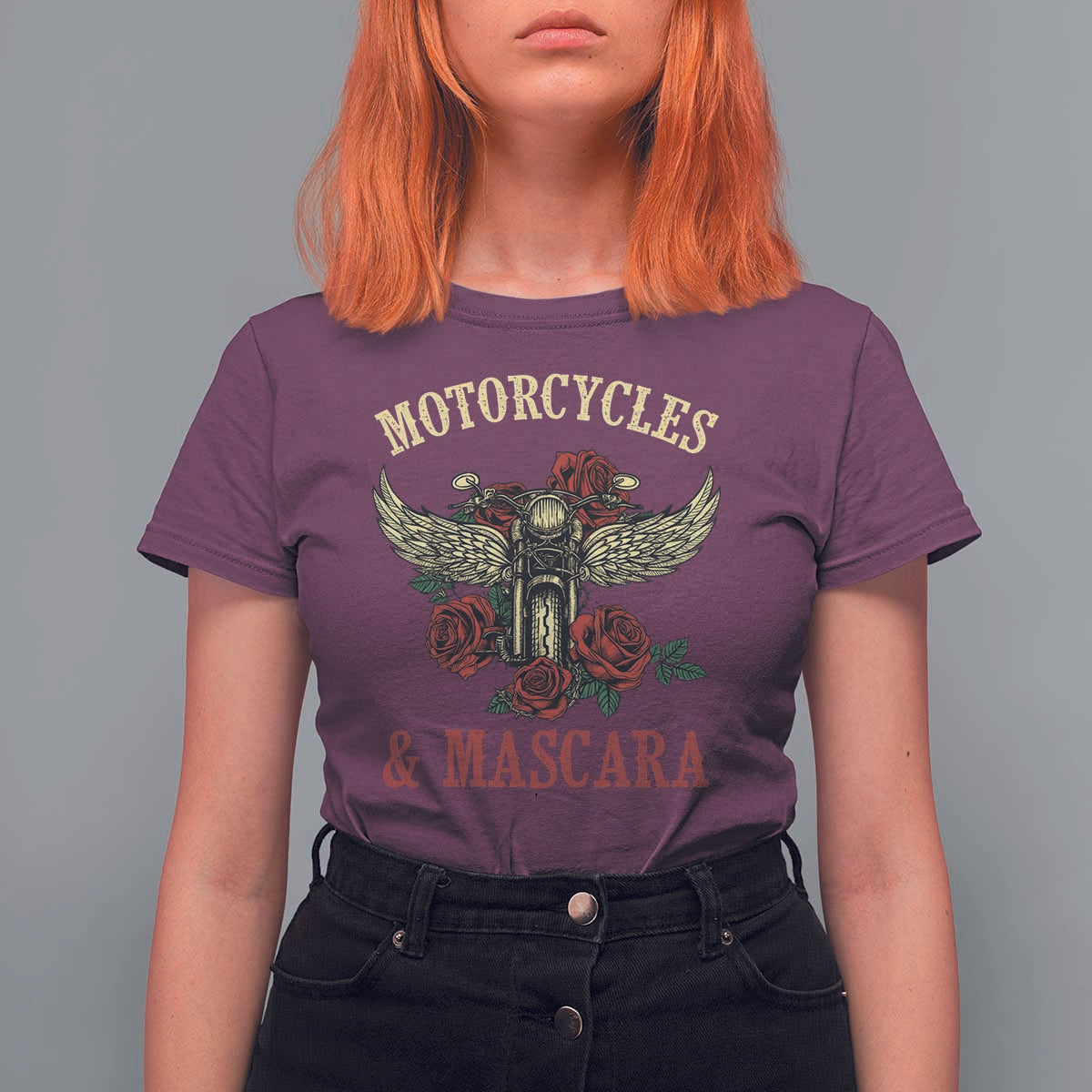 Motorcycle Women Biker T Shirt For Women Motorcycles And Mascara Roses - Wonder Print Shop