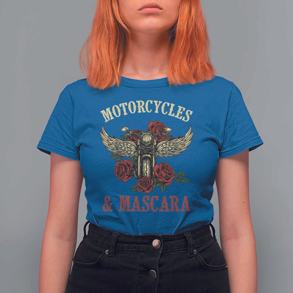 Motorcycle Women Biker T Shirt For Women Motorcycles And Mascara Roses - Wonder Print Shop