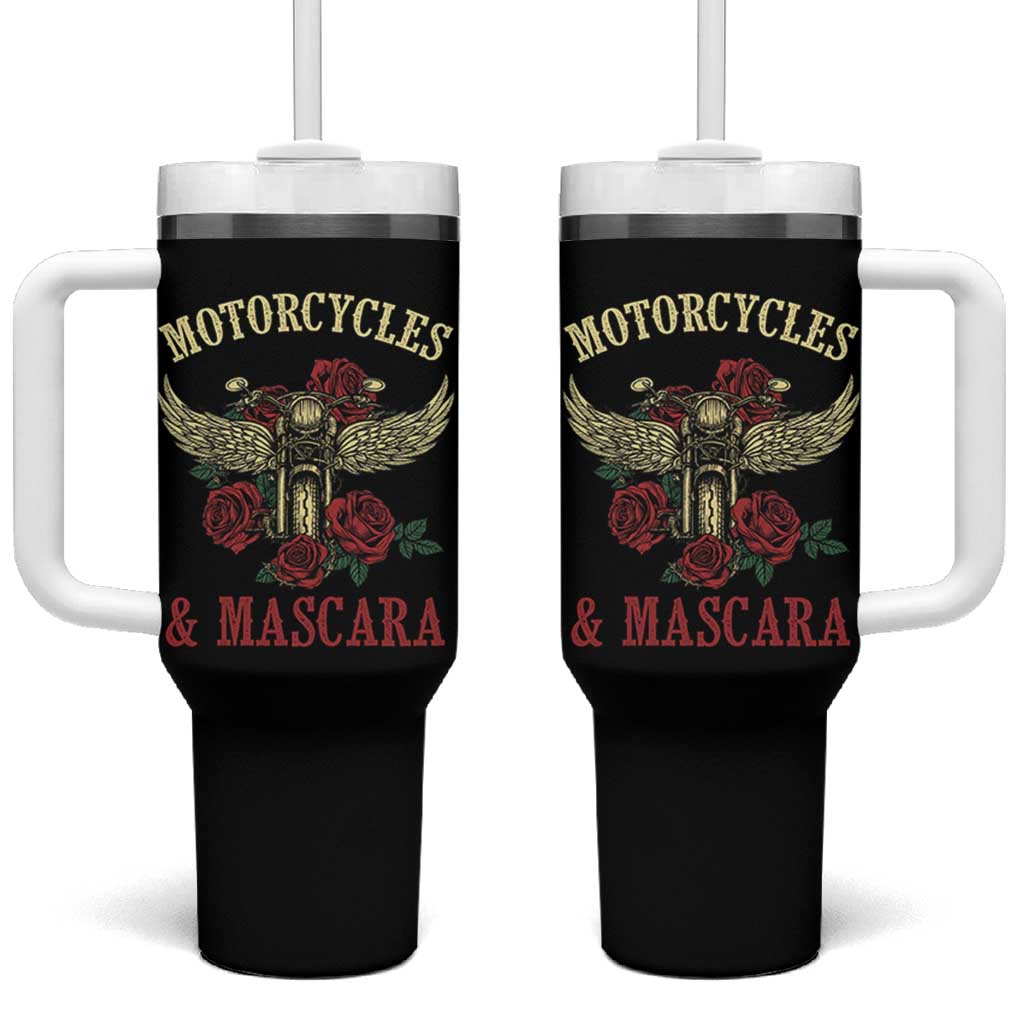 Motorcycle Women Biker Tumbler With Handle Motorcycles And Mascara Roses