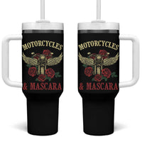 Motorcycle Women Biker Tumbler With Handle Motorcycles And Mascara Roses