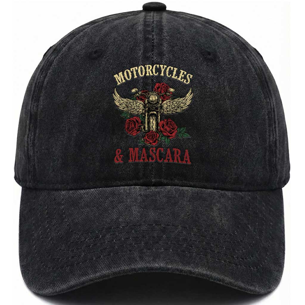 Motorcycle Women Biker Washed Cotton Baseball Cap Motorcycles And Mascara Roses