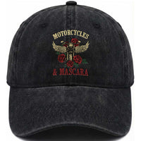 Motorcycle Women Biker Washed Cotton Baseball Cap Motorcycles And Mascara Roses