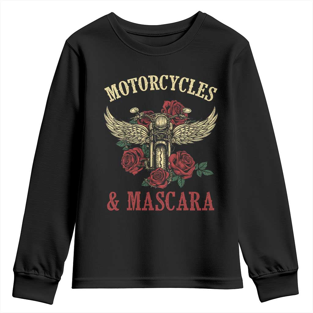 Motorcycle Women Biker Youth Sweatshirt Motorcycles And Mascara Roses - Wonder Print Shop