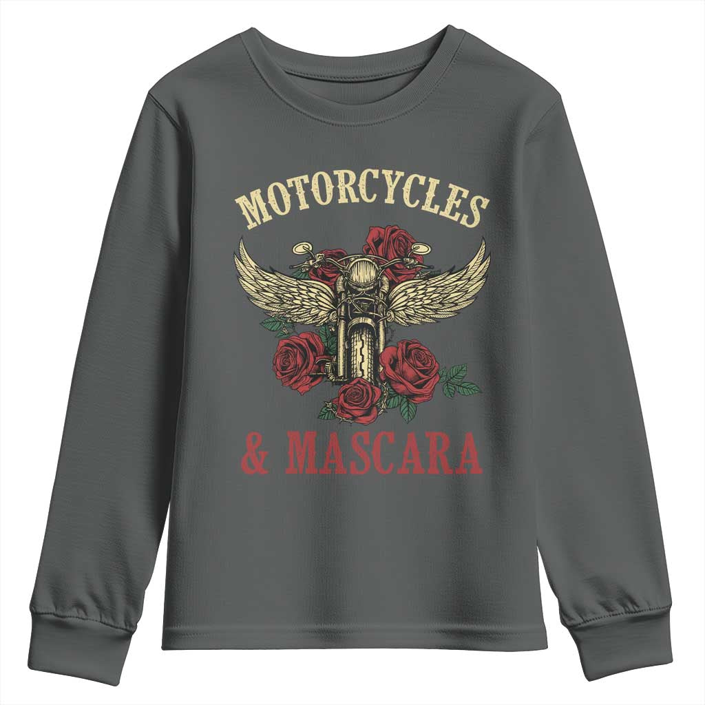 Motorcycle Women Biker Youth Sweatshirt Motorcycles And Mascara Roses - Wonder Print Shop