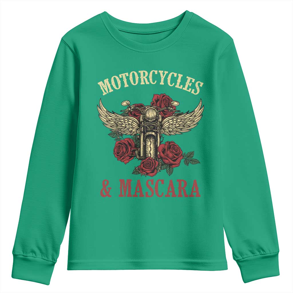 Motorcycle Women Biker Youth Sweatshirt Motorcycles And Mascara Roses - Wonder Print Shop