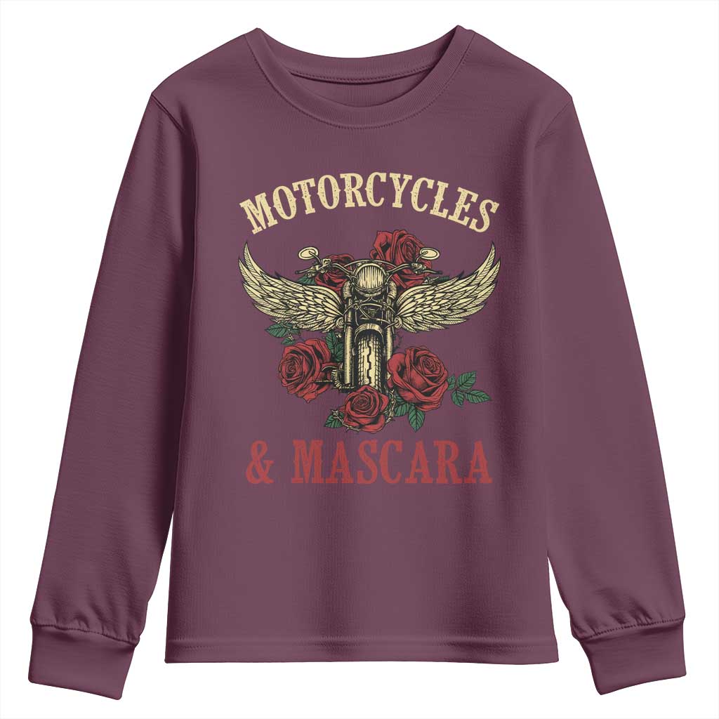 Motorcycle Women Biker Youth Sweatshirt Motorcycles And Mascara Roses - Wonder Print Shop