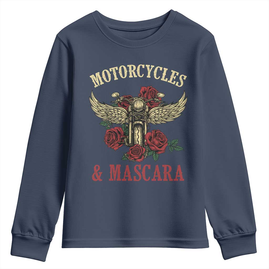Motorcycle Women Biker Youth Sweatshirt Motorcycles And Mascara Roses - Wonder Print Shop
