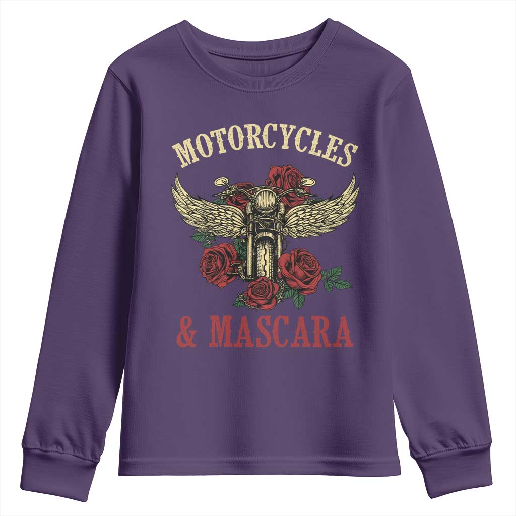 Motorcycle Women Biker Youth Sweatshirt Motorcycles And Mascara Roses - Wonder Print Shop