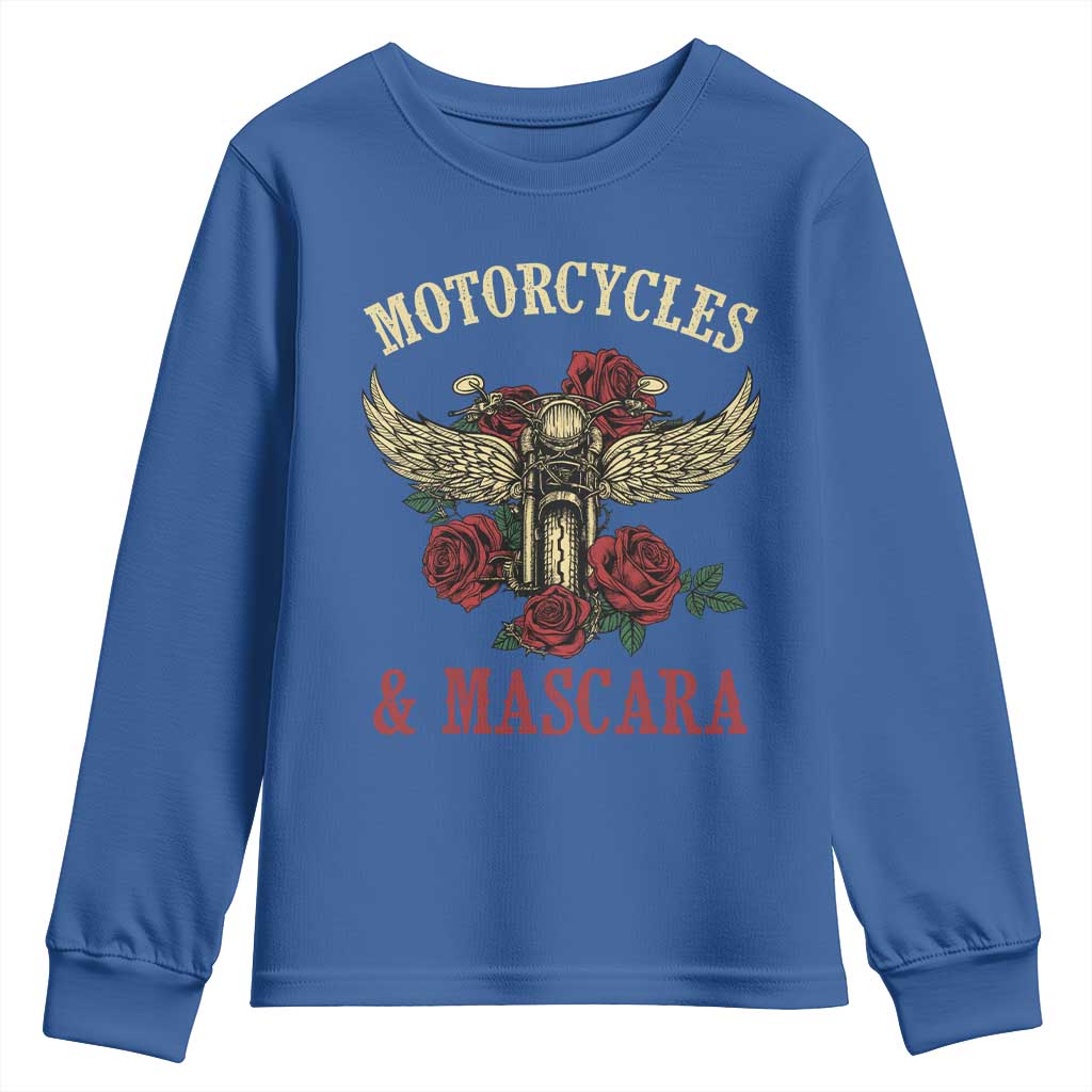 Motorcycle Women Biker Youth Sweatshirt Motorcycles And Mascara Roses - Wonder Print Shop