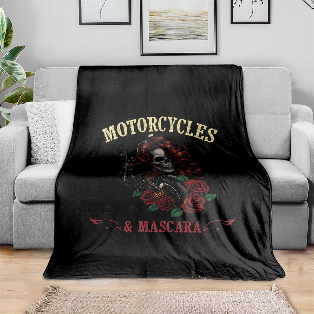 Skeleton Motorcycle Biker Throw Blanket Motorcycles And Mascara Roses - Wonder Print Shop