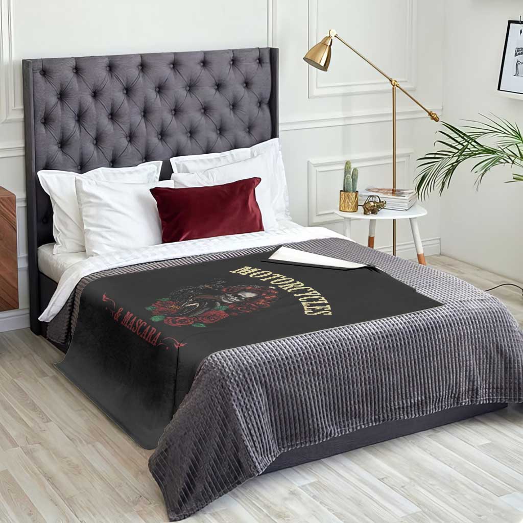 Skeleton Motorcycle Biker Throw Blanket Motorcycles And Mascara Roses - Wonder Print Shop