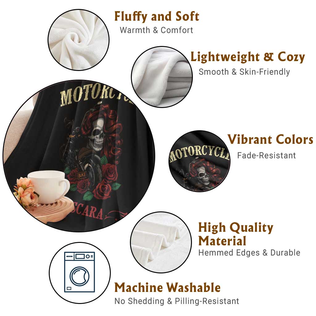 Skeleton Motorcycle Biker Throw Blanket Motorcycles And Mascara Roses - Wonder Print Shop