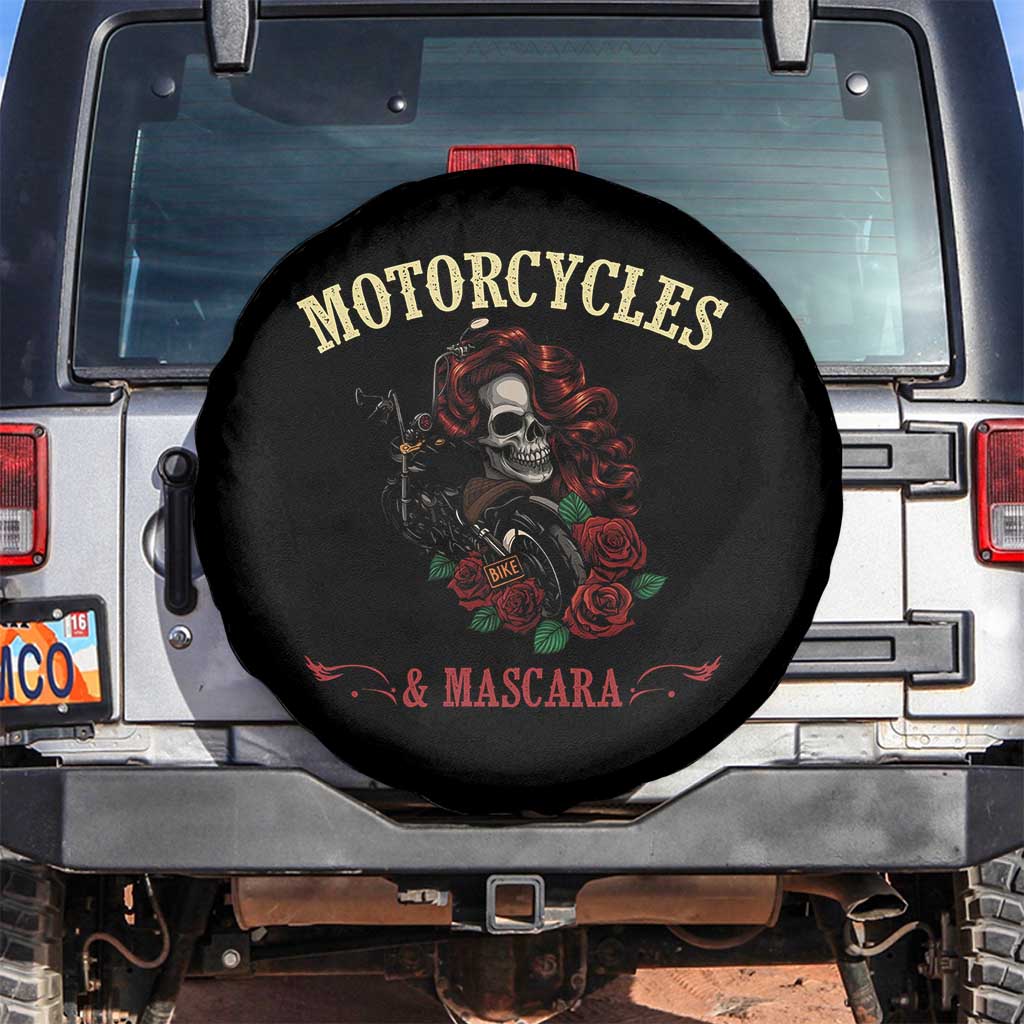 Skeleton Motorcycle Biker Spare Tire Cover Motorcycles And Mascara Roses - Wonder Print Shop