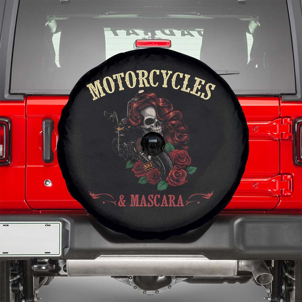 Skeleton Motorcycle Biker Spare Tire Cover Motorcycles And Mascara Roses - Wonder Print Shop